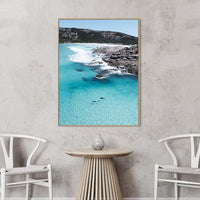 Dolphin Duo Esperance WA - two dolphins aerial beach photography - oak floating frame canvas print - large format portrait wall art - Australian wildlife photography - Josh Whiting Photos