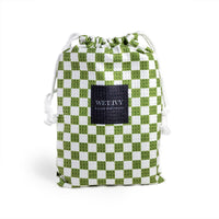 towel with bag - green checkered towel - olive beach towel - green swimming towel - waffle material towel - best quick dry towels for camping - travel towels online - light weight towels - compact travel towels
