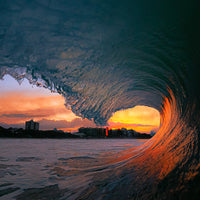 Mooloolaba Main Beach - Mooloolaba Surf Club - Sunset wave barrel - Look out barrel shot - Sunshine Coast Photogaph - Sunshine Coast Photogapher - Orang sunset Print - Glowing surf barrel print - Back burning - Fire mitigation
