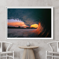 White Framed Ocean Print - Sunset surf art - Ocean Artwork - Surfing Prints - Mooloolaba Beach Wall Art - Mooloolaba Beach Picture - Australian framed prints - custom framed prints