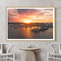 Mooloolaba Beach sunset print - Boat sunset wall art - Sunshine Coast Wall Art - Ready to hang Framed print - Mooloolaba Beach Framed Print oak - Nautical Wall Art