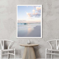 Sunshine Coast pastel beach photography - soft neutral coastal wall art - white framed print - portrait format beach print - minimalist coastal wall art - Australian photography print - Josh Whiting Photos