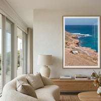 Red Bluff Quobba Station surf print in oak frame - Western Australia coastal photography - left hand point break wall art - coastal living room decor - beach house wall art - interior designer wall art - Josh Whiting Photos