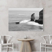 Eyre Peninsula sea stack South Australia - black and white ocean photography - white floating frame canvas - beach house wall art - ready to hang coastal canvas print - Josh Whiting Photos