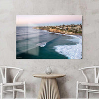 Acrylic sunrise photography print, glossy Sydney coastal wall art of Bronte Beach