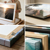 Corners and paper texture up close, showing the finish across the canvas, acrylic and framed print options