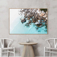 Oak floating frame canvas print, south coast WA wall art featuring Duke of Orleans Bay's clear blue water