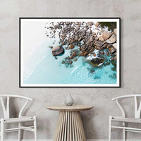 Black framed beach print, high-contrast Western Australia wall art of Duke of Orleans Bay near Esperance