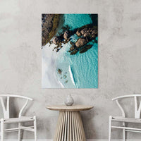 Gallery wrap canvas print, WA coastal wall art showing turquoise water and granite boulders at Little Hellfire Bay