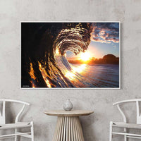 Mooloolaba beach wall art - Floating frame canvas - Oak frame coastal decor - Oceanic canvas prints - Seaside artwork - Beachscape wall decor - Coastal living room accents - Australian beach scene art - Coastal vibes wall art - Sunset over Mooloolaba beach - Beach house decor - Coastal chic canvas prints