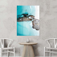 Acrylic abstract print, glossy Australian wall art of turquoise water and colour movement