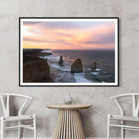 Black framed wall art print of the Twelve Apostles sea stacks, Port Campbell National Park