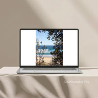 Digital wall art download, printable Australian coastal photography of a turquoise wave framed by banksia trees at Ulladulla