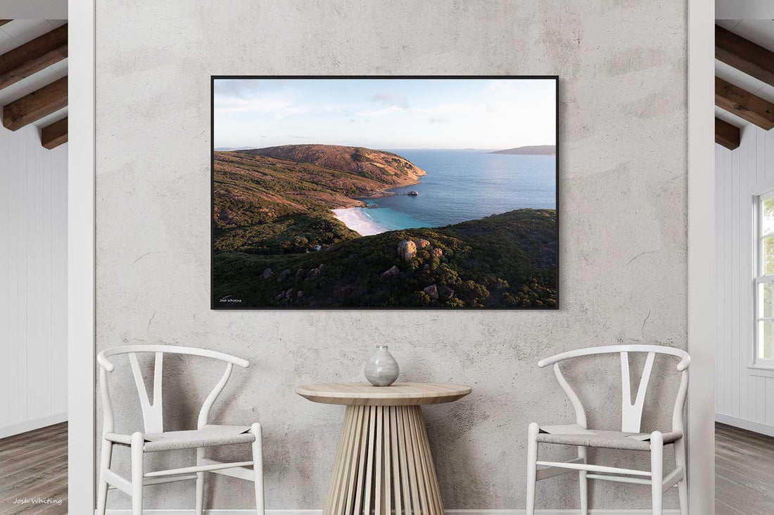 Little Hellfire Bay Esperance WA sunset - Cape Le Grand coastal landscape print - black floating frame canvas - oversized wall art Australia - Airbnb wall art Western Australia - landscape photography print - Josh Whiting Photos