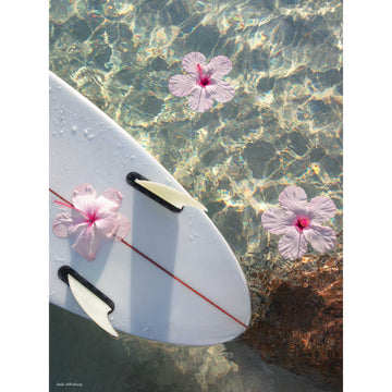 Pink hibiscus surfboard wall art - pink hibiscus surfboard print - surfboard flower wall art - coastal floral wall art - tropical coastal wall art print - beach house wall art print - Airbnb beach house art.