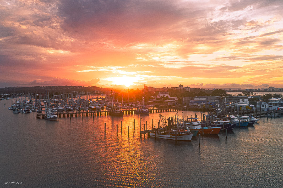 Mooloolaba Beach - Sunset photography print - orange coloured prints - Aerial photographer Sunshine Coast - Sunshine Coast Photographer - Sunshine Coast - Australian wall art - Coastal images - boat sunset prints - Trawler Boat