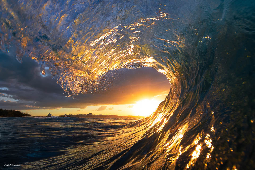 Sunset Wave Print - Coastal Wall Art - Surf Photography Australia - Australian Waves - Sunshine Coast Image - Waves on the Sunshine Coast - Sunset Barrel Print - Barrel Lookout Shot - Surf Wall Art - Golden Beach Wall Art - Golden Wave Art - Photography Sunshine Coast - Point Cartwright