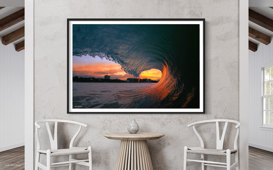 Black Framed Ocean Print - Sunset surf art - Ocean Artwork - Surfing Prints - Mooloolaba Beach Wall Art - Mooloolaba Beach Picture - Australian framed prints - custom framed prints