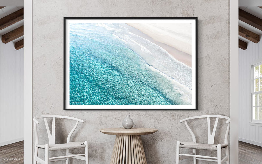 Modern Art Prints - Big Photo Prints - Photo Prints Online - Glass Framed Print - Australian Photography Print - Sunshine Coast Printing and Framing - Black Framed artwork - Aerial Beach Photography