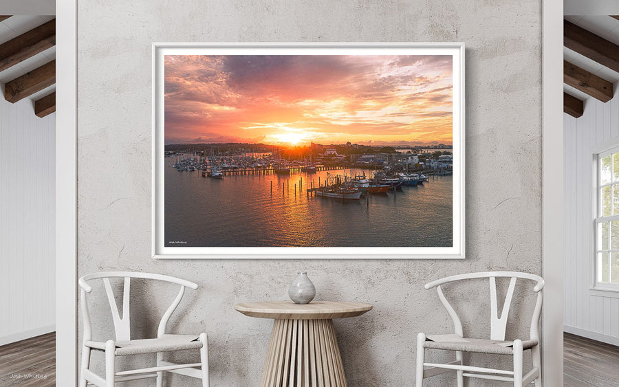 Mooloolaba Beach sunset print - Boat sunset wall art - Sunshine Coast Wall Art - Ready to hang Framed print - Mooloolaba Beach Framed Print white  - Nautical Wall Art