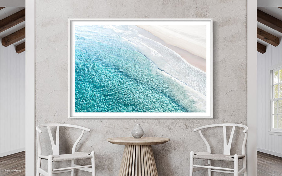 Large Abstract Wall Art - Rainbow Beach Australia - Clear Water Print - Beach photography Print - Framed Beach Print - White Framed Wall Art - Beach Aerial Art - Sunshine Coast photography