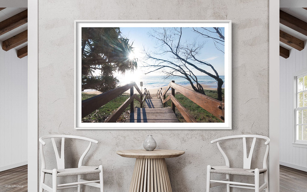 Coastal beach Exit - Sunshine Coast Council - Beach Photography Print - Sunshine Coast Beaches - Australian Beaches - Coastal wall art - Stairway to the beach - Kawana Beach Print - Framed Artwork