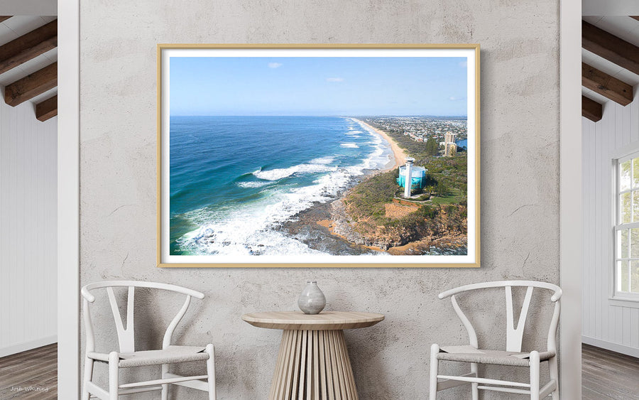 Coastal Wall Art - White framed Artwork - Sunshine Coast Images - Oak framed prints - Blue Photo art - Oak framed print