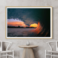 Oak Framed Ocean Print - Sunset surf art - Ocean Artwork - Surfing Prints - Mooloolaba Beach Wall Art - Mooloolaba Beach Picture - Australian framed prints - custom framed prints