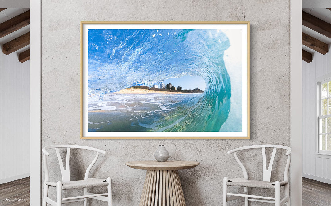 Sunshine Coast photographer - Framed Ocean Art - Framed Prints Australia - Framed Prints Online - Oak Frame Photo Print - Buddina Surf - Point Cartwright Print - Kawana Beach wave