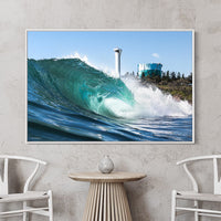 Framed Canvas Print - Point Cartwright image - Point Cartwright Light House - Local Artwork - Buy Art near me - Sunshine Coast Printing and Framing - Prints Online - Canvas Wall Art - Surf Photography