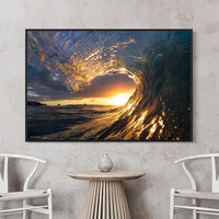 Framed Canvas Artwork - Framed Canvas Australia. - Sunset Wave - Sunset Barrel - Hawaii Sunset Barrel - Coastal decor - Sunset Beach Prints 