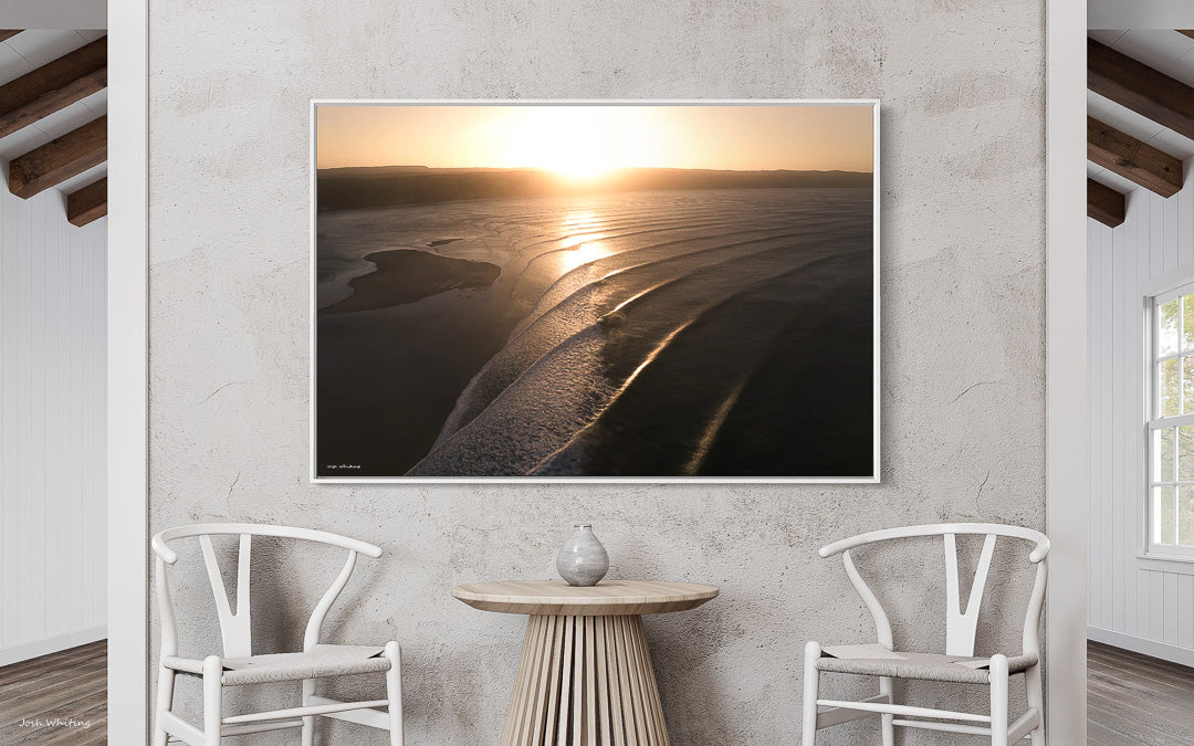 White framed Art - Surf print with white frame - Coastal Wall Art with floating frame - Surf Art - Surfboard Art - Print of Swell rolling in - Wall Art images - Australian Photography Prints