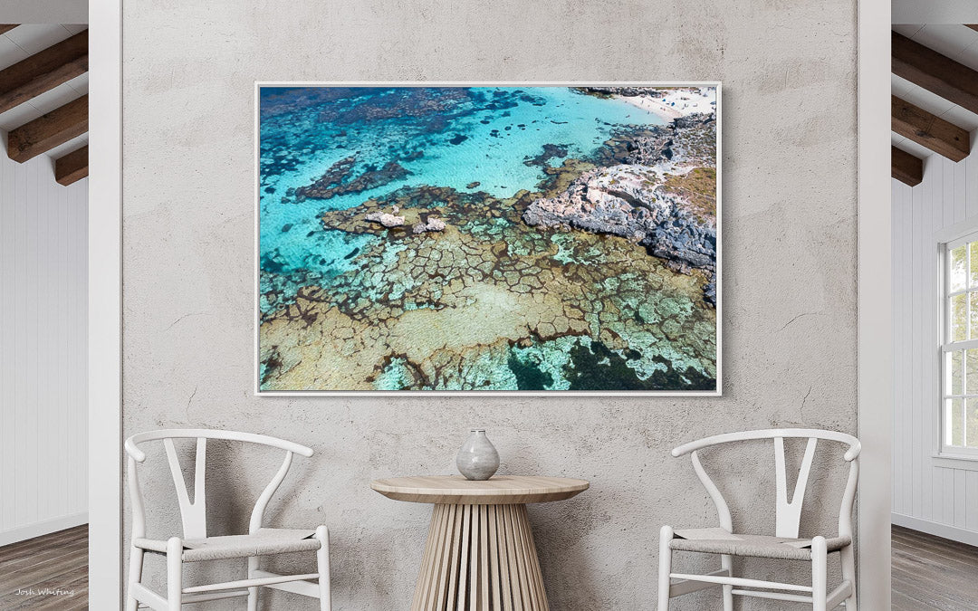 White Framed Print - Tropical Wall Art - Ocean decor - Abstract Decor - Coral Reef Print. - Clear Water - Europe Wall Prints - Europe Art - Europe Rocks  - Western Australia - Rottnest Island