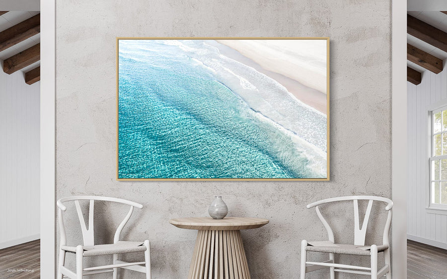 Floating Oak Frame - Picture Framing Online - Wall Art Sunshine Coast - Oak Prints - Flat Water - Glistening Ocean - Beautiful Water - Print on Wall - Art Mock up - Online Art Gallery