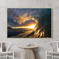 Abstract Sunset Wall Art - Sunset Canvas Wall Art - Oak Frame Sunset Print - Large sunset wall Art