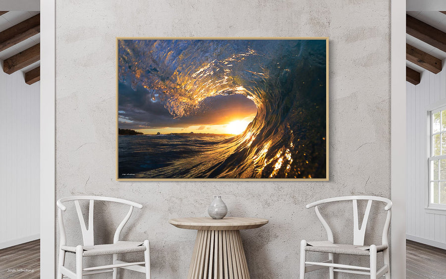 Abstract Sunset Wall Art - Sunset Canvas Wall Art - Oak Frame Sunset Print - Large sunset wall Art