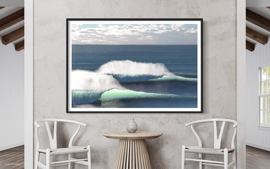 Black Framed Coastal prints - Buy original art online -  Affordable Original Art - Sea spray print - Big swell framed print - Ocean framed print in black - black framed wall art - framed prints Australia - Wall Art Prints