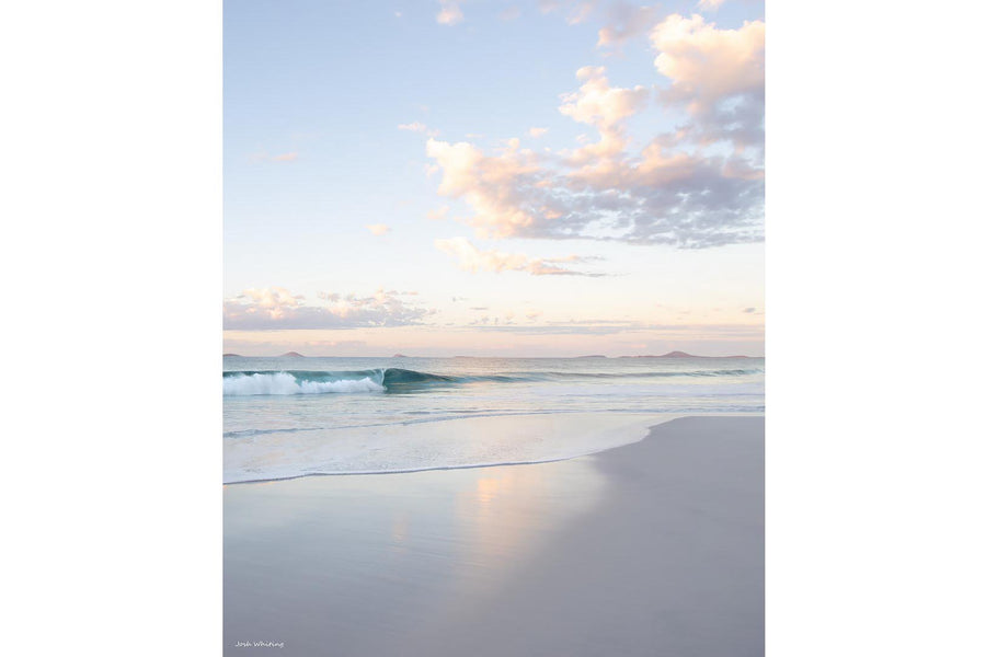Pastel beach sunrise photography - Sunshine Coast Queensland - soft pastel wave reflection - fine art coastal photography print - Australian photographer Josh Whiting Photos