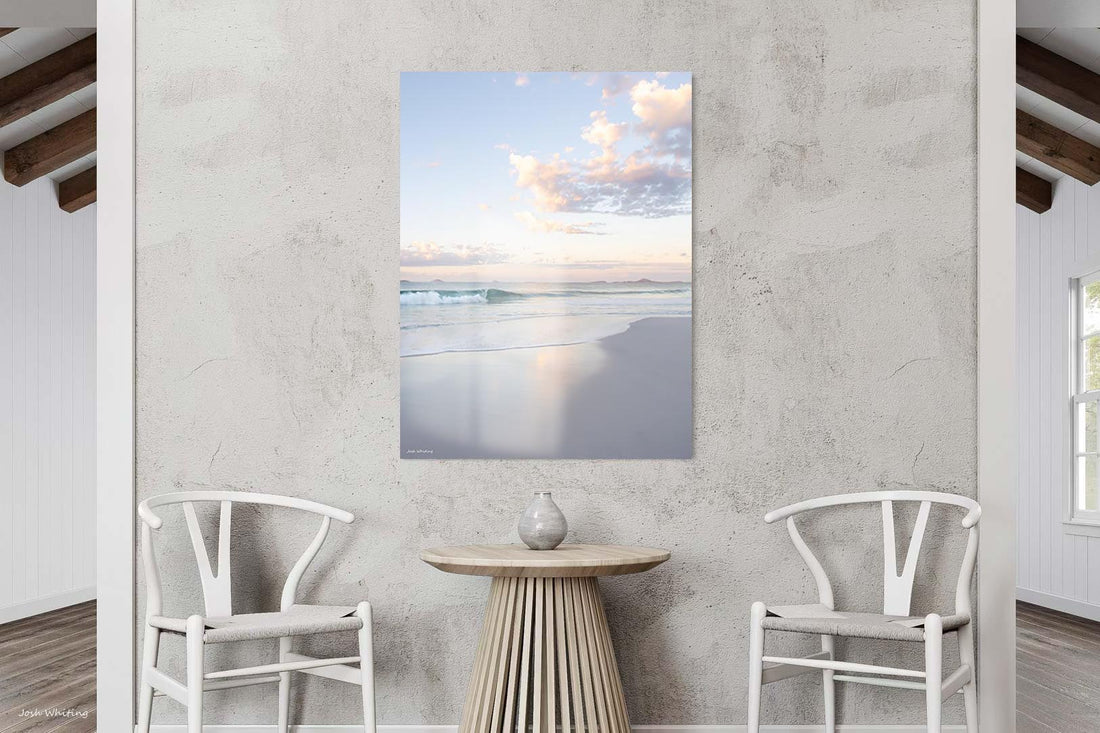 Sunshine Coast pastel wave photography - soft neutral beach print - frameless acrylic print - premium portrait coastal wall art - serene beach photography print - Australian wall art - Josh Whiting Photos