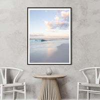 Sunshine Coast wave photography - soft pastel sunrise beach print - black framed print - extra large portrait wall art - neutral coastal photography - buy framed prints online - Josh Whiting Photos