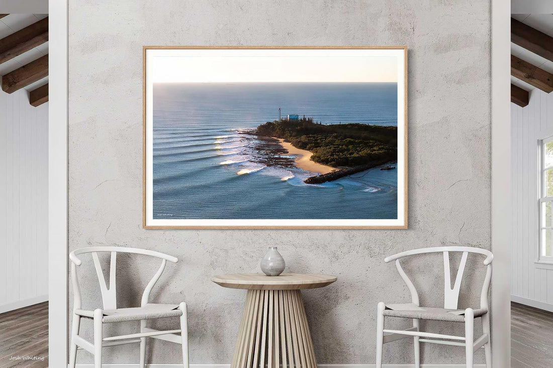 Carties Point Cartwright Sunshine Coast - aerial photography print - oak framed landscape print - extra large coastal wall art - Sunshine Coast photographer - framed prints online Australia - Josh Whiting Photos