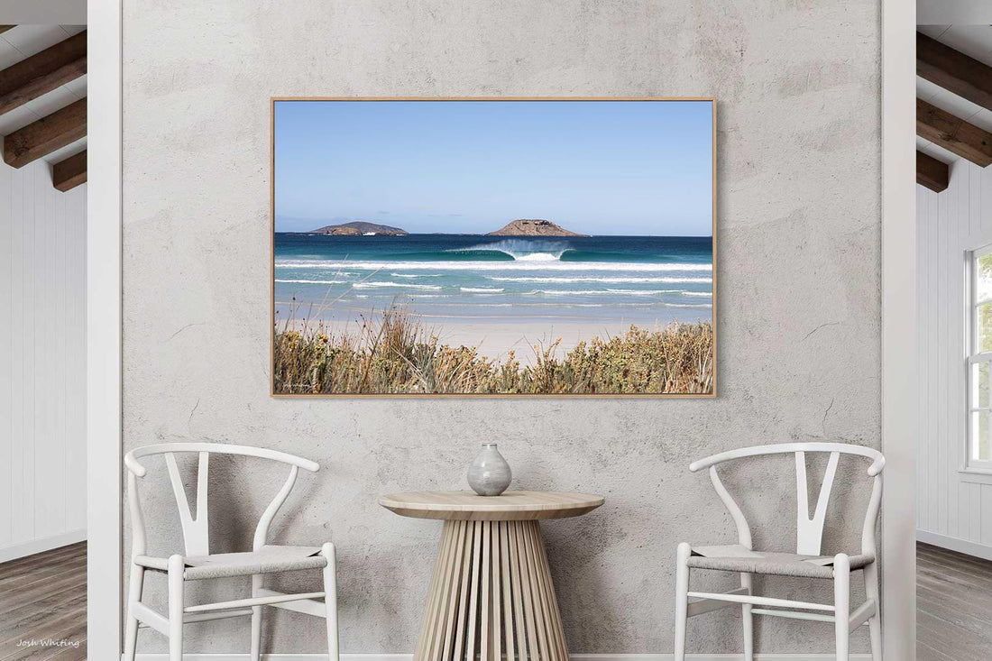 Right hand beach break Esperance Western Australia - surf photography - oak floating frame canvas print - extra large coastal wall art - Australian surf photography print - beach decor - Josh Whiting Photos