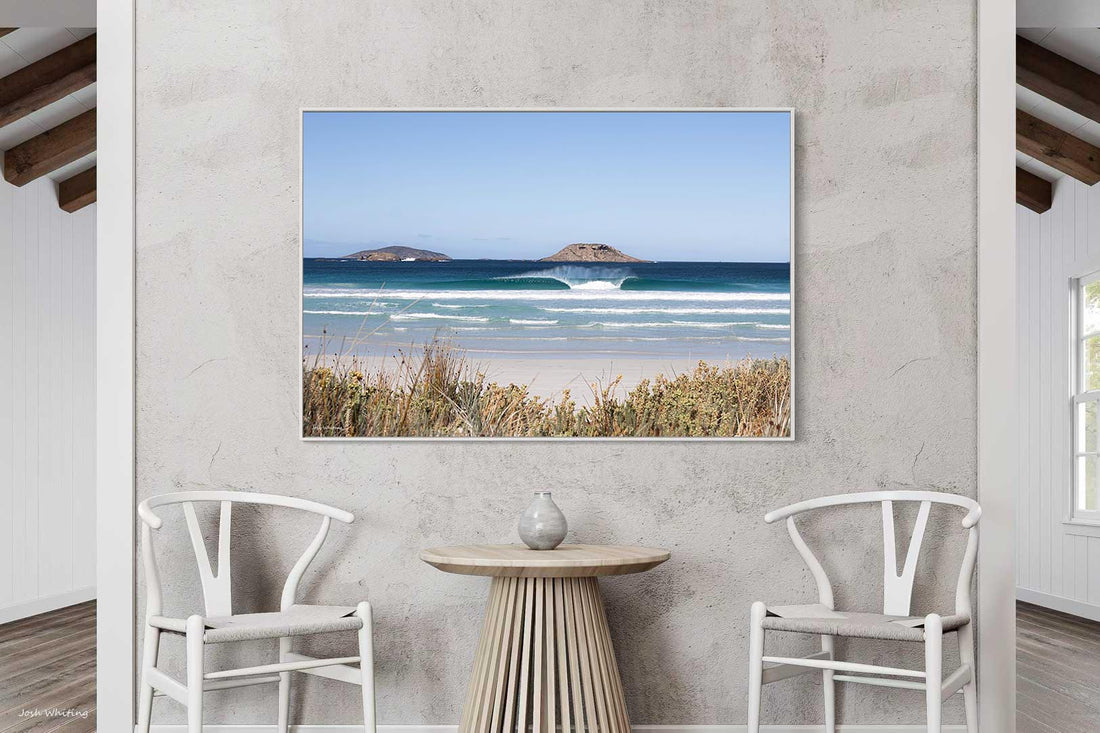 Esperance WA surf photography - right hand beach break - white floating frame canvas print - coastal wall art - wave photography print - beach house wall art - Josh Whiting Photos