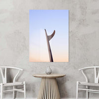 Single fin surfboard sunrise photography - frameless acrylic print - premium minimalist surf wall art - portrait coastal photography - fine art surf print - Australian photographer - Josh Whiting Photos