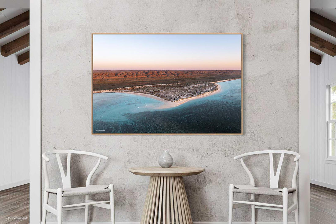 Ningaloo Nyinggulu Reef Western Australia - aerial beach photography - oak floating frame canvas print - extra large wall art - gallery wall - Australian photography art - Josh Whiting Photos