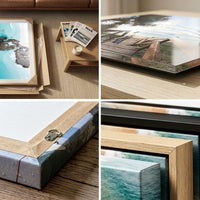 Wall art print quality and framing detail — canvas, acrylic and framed corner close-ups