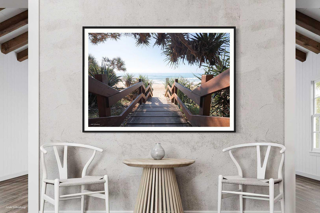 Sunshine Coast beach access photography - pandanus tree coastal print - black framed print - large format beach photography - coastal wall art - buy framed prints online - Josh Whiting Photos