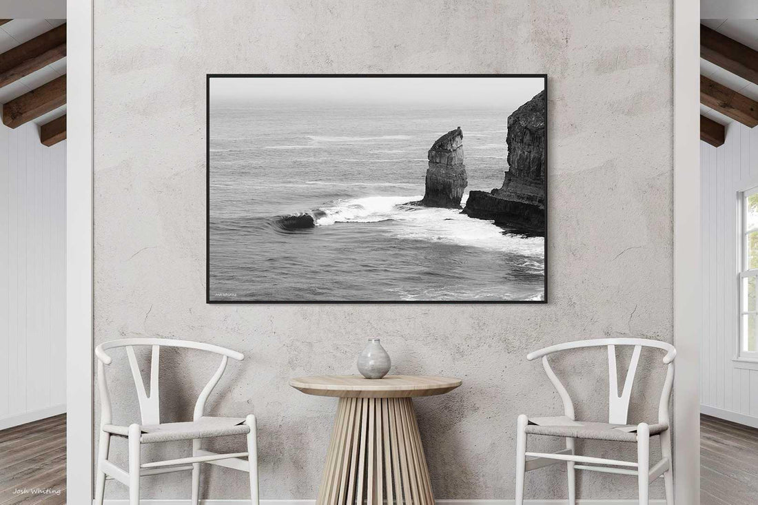 Southern Ocean coastal seascape print - black and white fine art photography - black floating frame canvas - oversized wall art Australia - Eyre Peninsula SA - Airbnb wall art Australia - Josh Whiting Photos