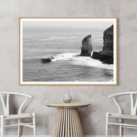 Black and white sea stack print South Australia - Eyre Peninsula coastal photography - oak framed print - extra large landscape wall art - archival fine art print - framed prints online Australia - Josh Whiting Photos