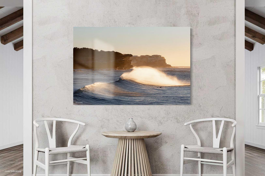 Acrylic surf photography print, glossy Sydney coastal wall art of Bronte Beach